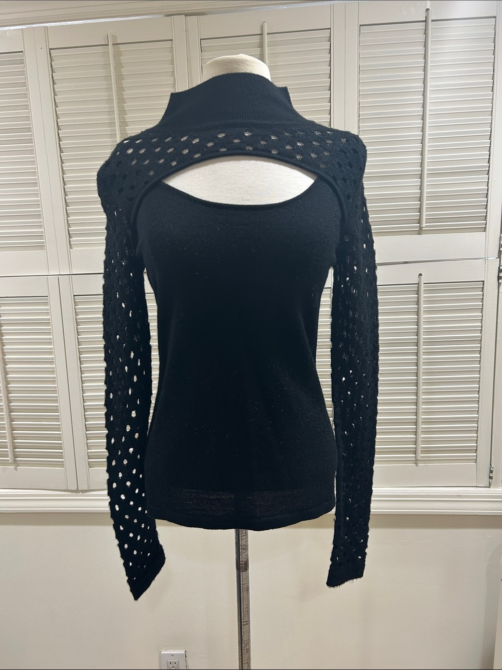 Aqua Open-Back Knit Sweater with Eyelet Sleeves